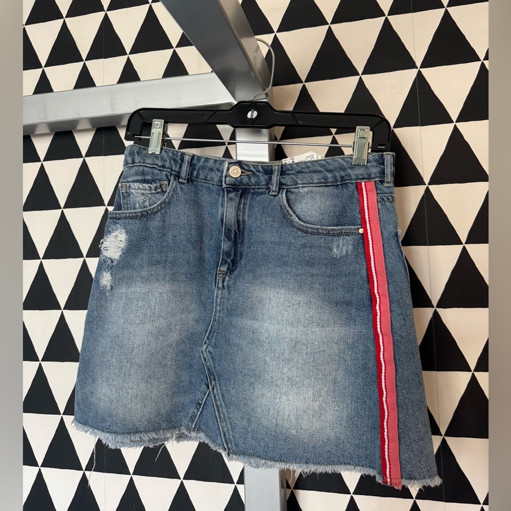 Zara Denim Skirt with Pink Stripe